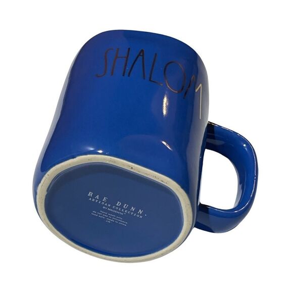 Rae Dunn Coffee Mug Blue & Metallic Gold “Shalom NWOT - Picture 8 of 9